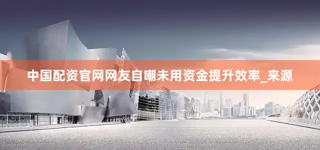 中国配资官网网友自嘲未用资金提升效率_来源